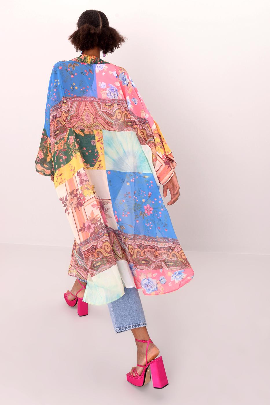 Bayan Multı Desenli Şifon Kimono