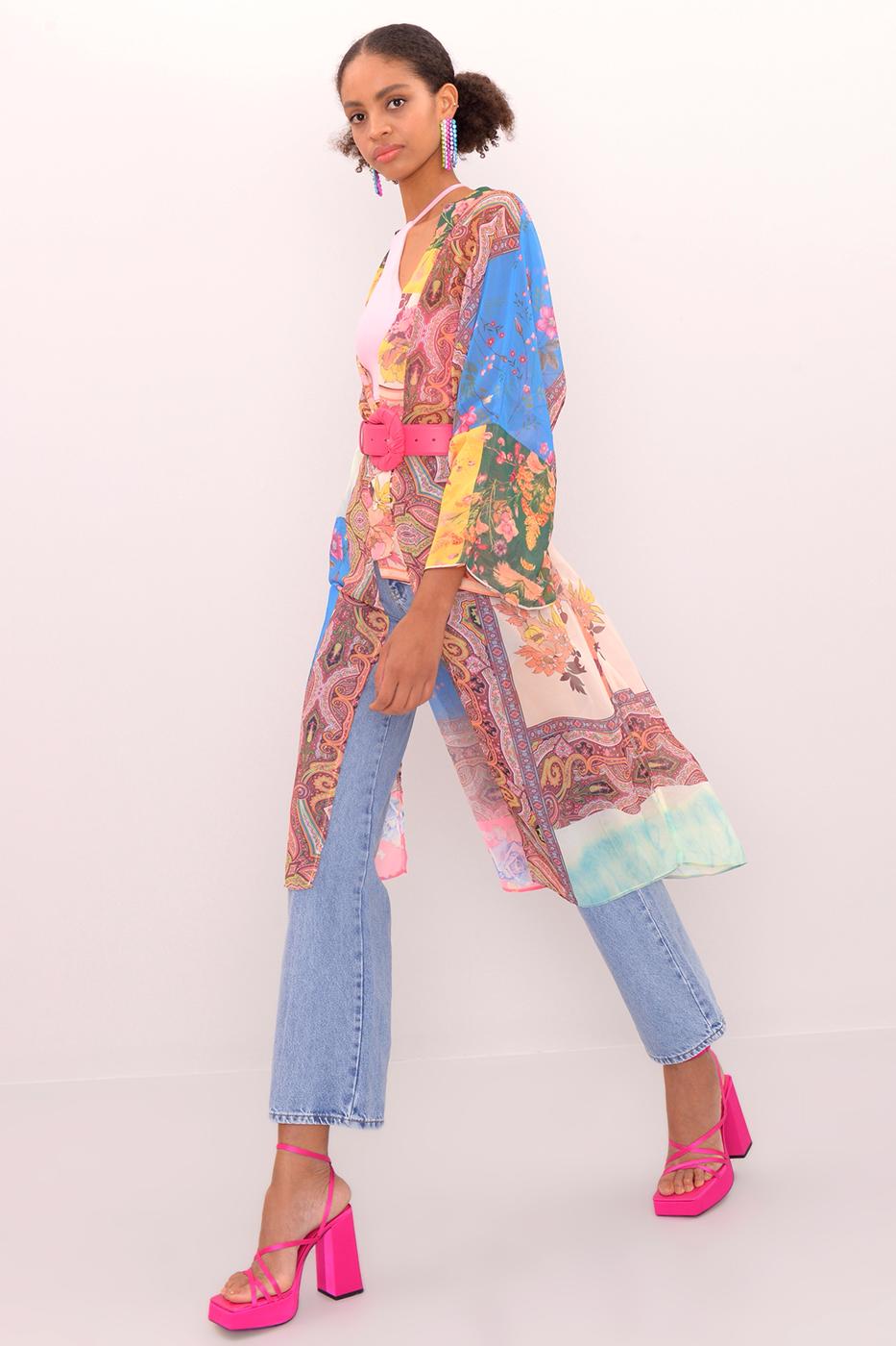 Bayan Multı Desenli Şifon Kimono