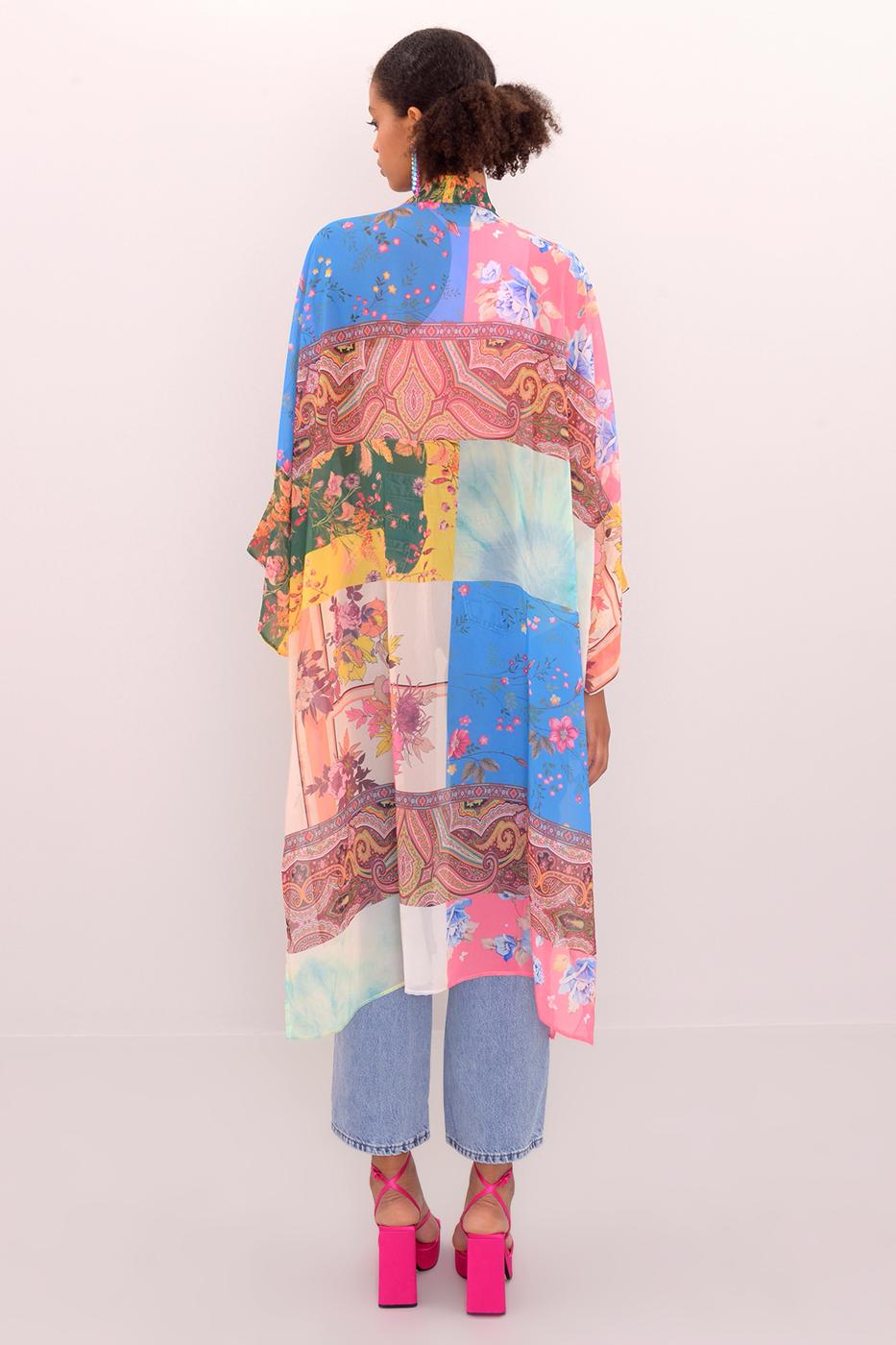 Bayan Multı Desenli Şifon Kimono
