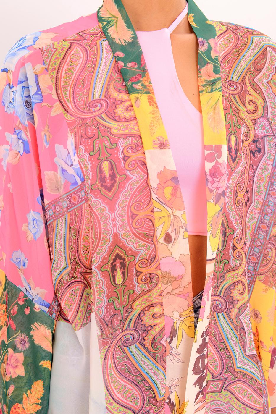 Bayan Multı Desenli Şifon Kimono