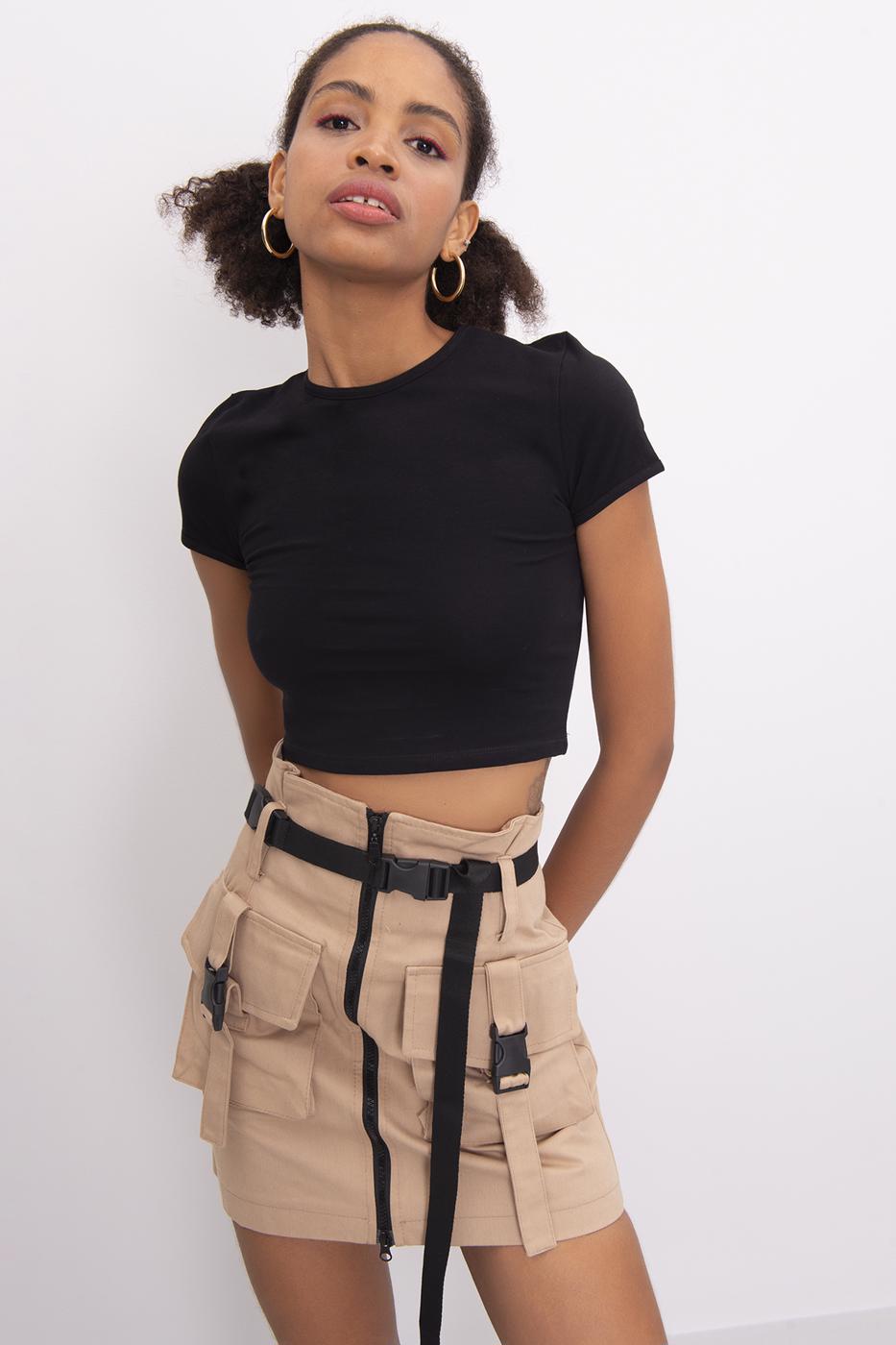 Bayan Siyah Basic Crop Body