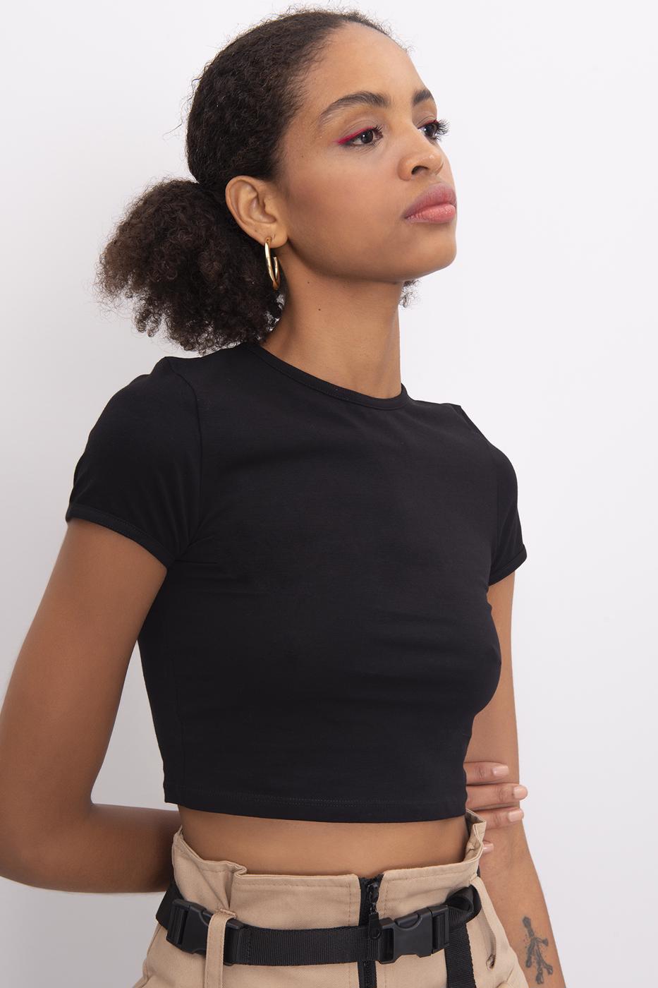 Bayan Siyah Basic Crop Body