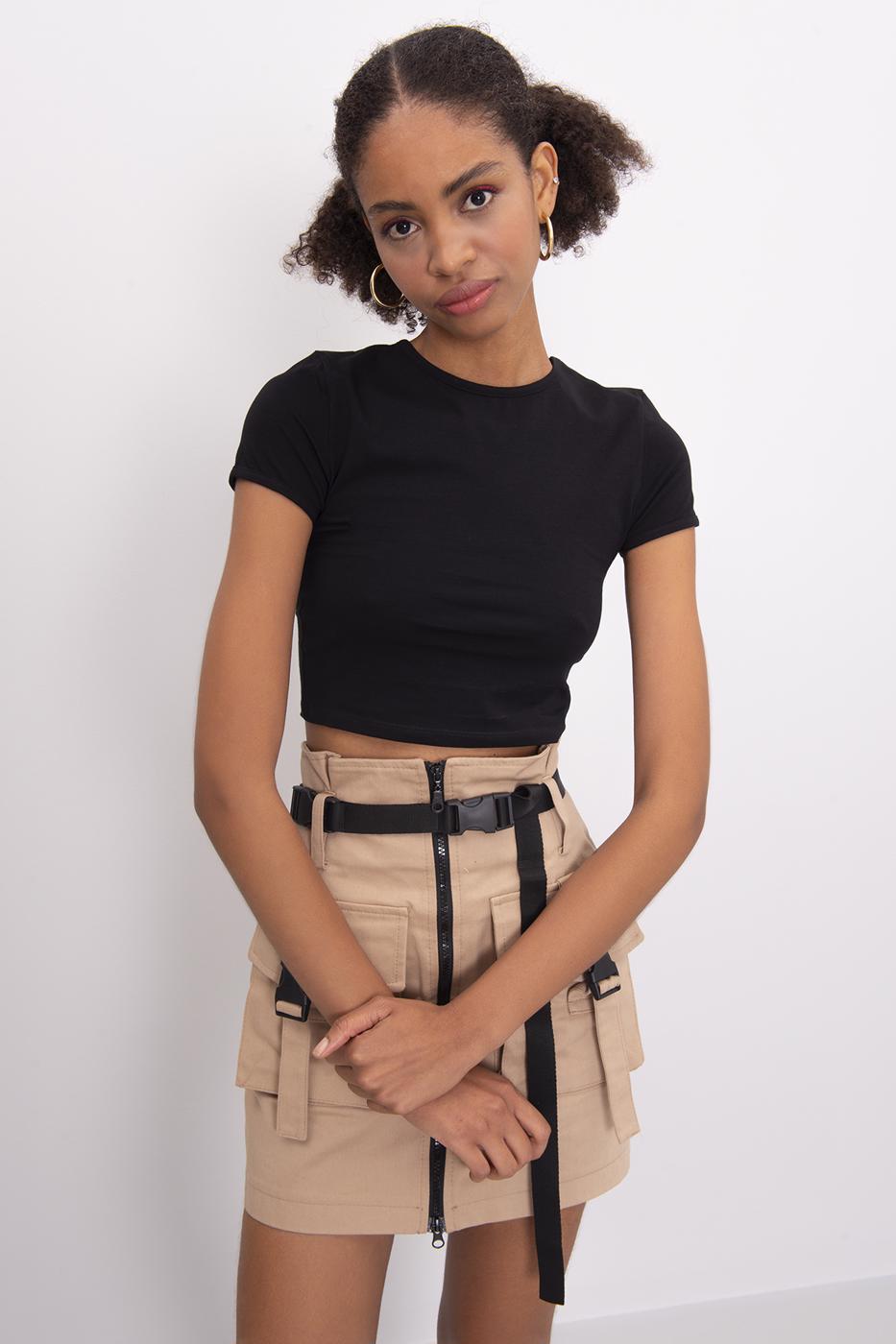 Bayan Siyah Basic Crop Body