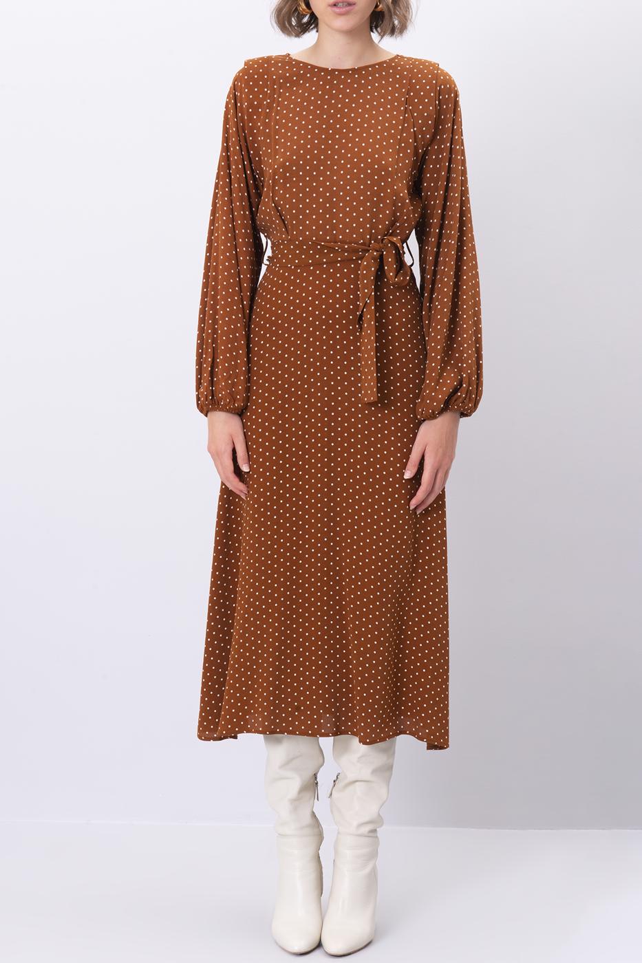 Female Brown Long Sleeve Midi Dress