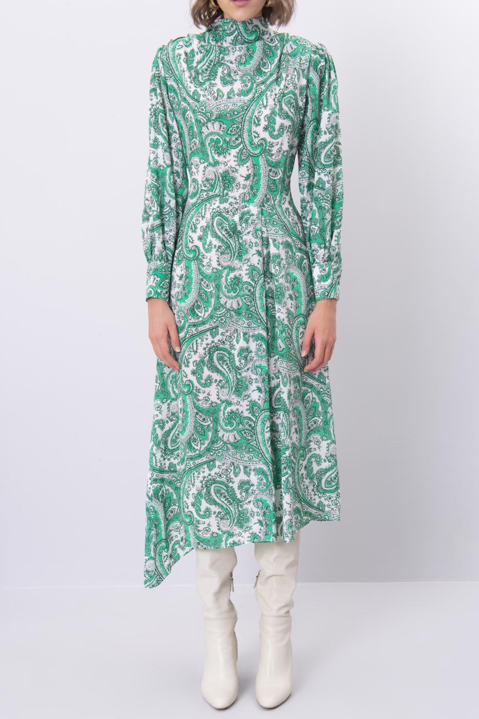 Female Green Cowl Neck Long Sleeve Midi Dress