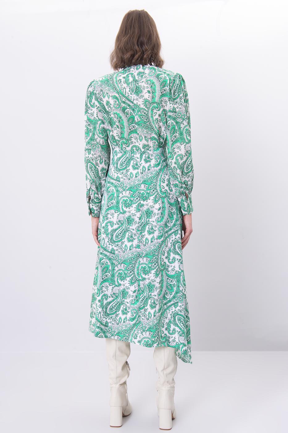 Female Green Cowl Neck Long Sleeve Midi Dress