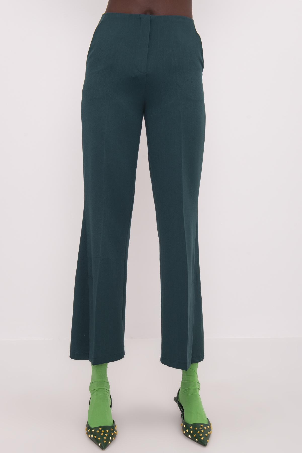 Bayan Yeşil Paça Yırtmaç Detaylı İspanyol Paça Pantolon