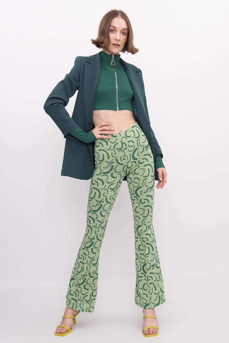 Female Green Flare Leg Printed Pants