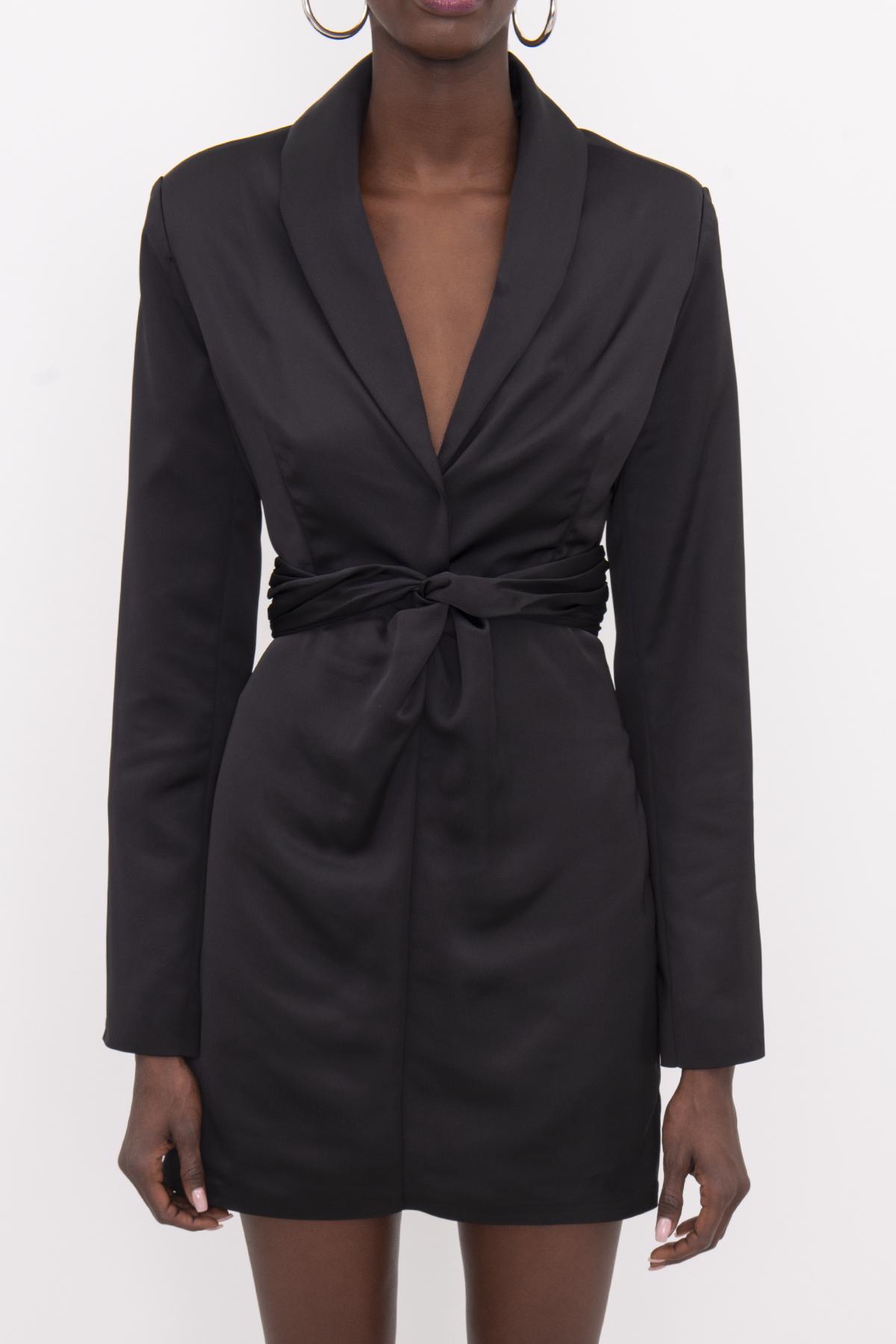 Bayan Siyah Şal Yaka Mini Elbise