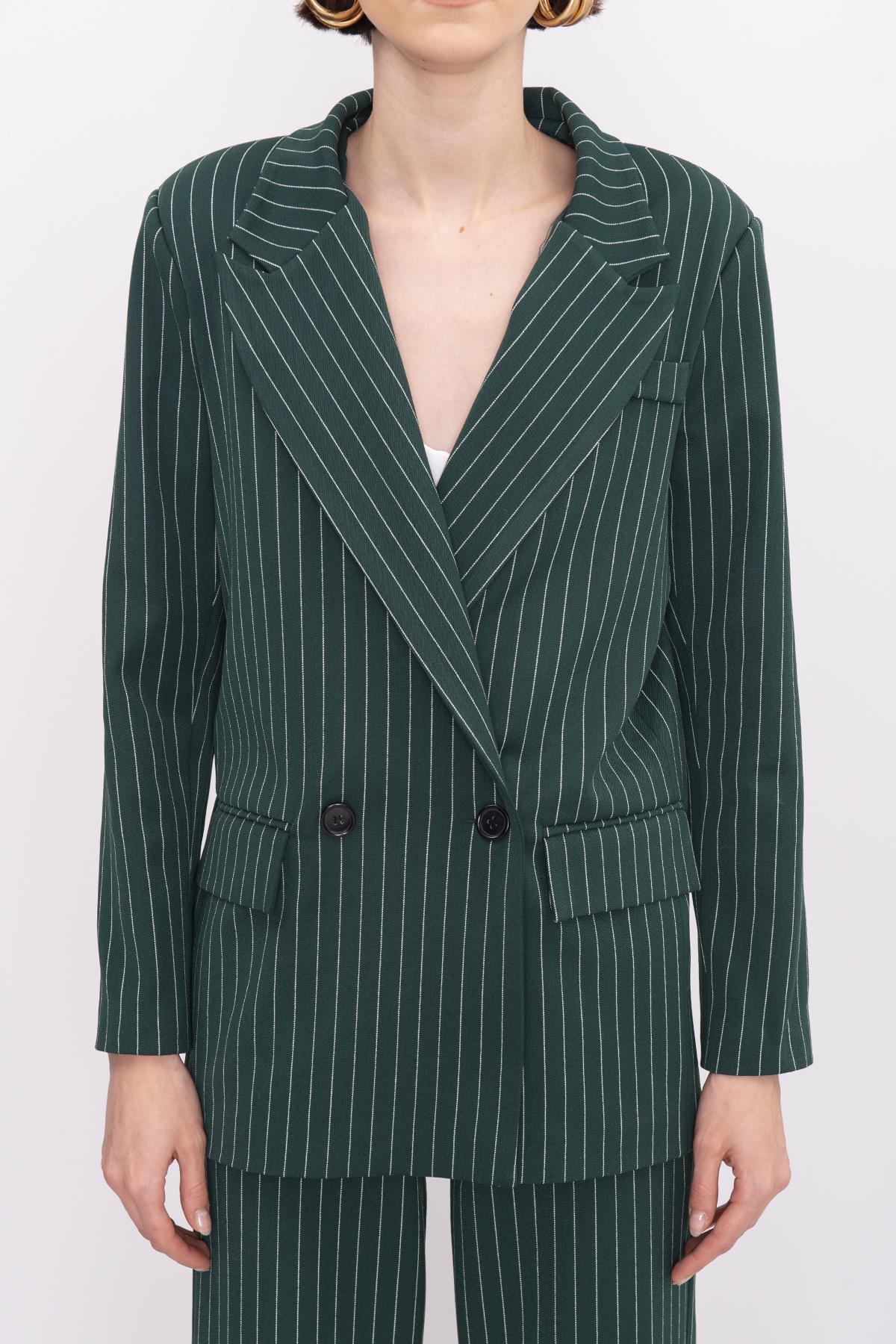 Bayan Yeşil Çizgili Blazer Ceket