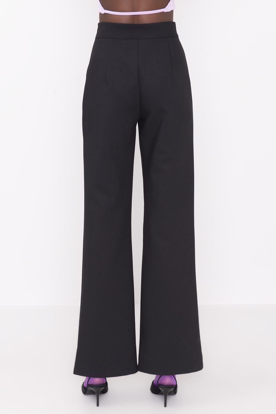 Female Black Pleated Wide Leg Classic Pants