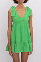Bayan Yeşil Omuz Bağcık Detaylı Kolsuz Mini Elbise