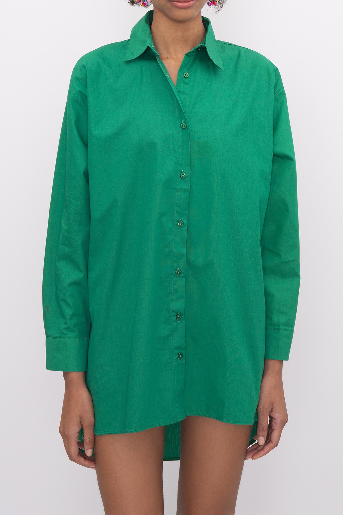 Bayan Yeşil Poplin Uzun Gömlek