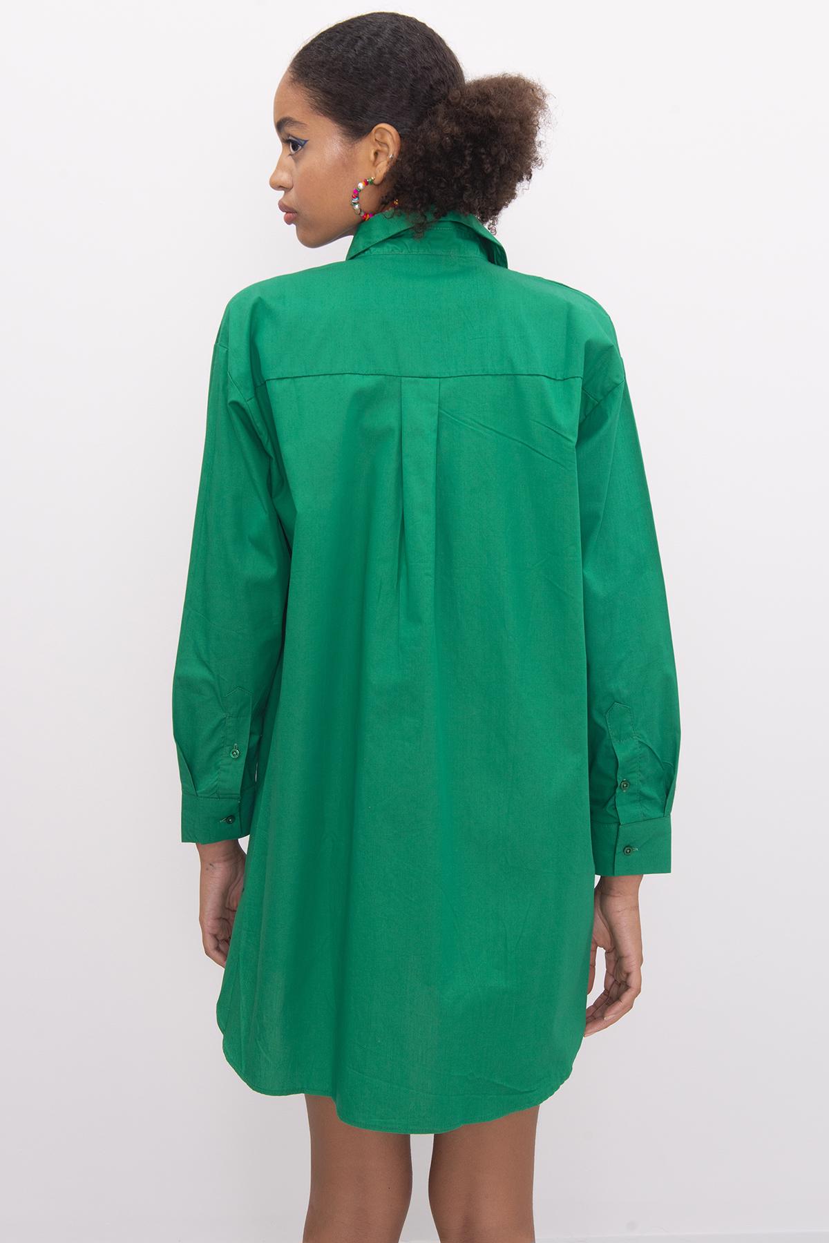 Bayan Yeşil Poplin Uzun Gömlek