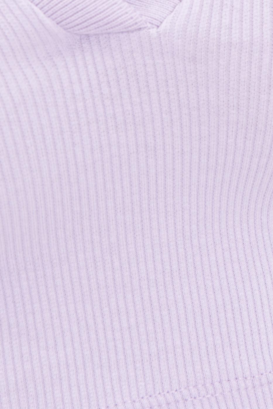 Bayan Lila V Kesim Kısa Kol Polo Yaka Crop Body