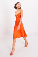 Bayan Oranj Askılı Midi Saten Elbise