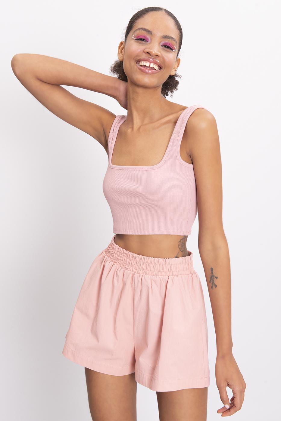 Female Rose Elasticated Waist Poplin Mini Shorts