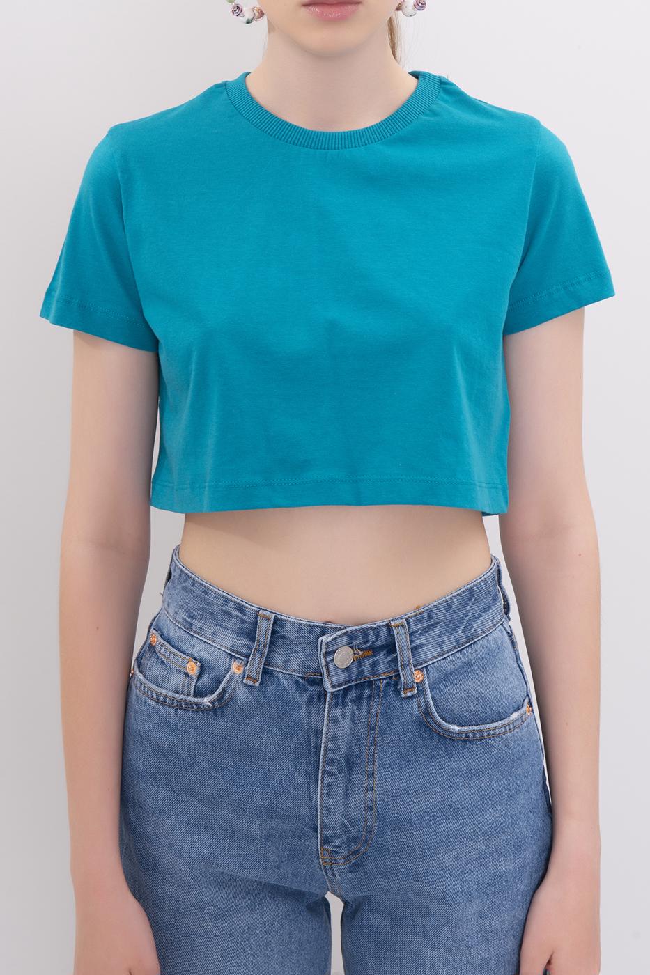 Bayan Yeşil Bisiklet Yaka Crop Tshirt