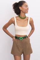 Female Brown Pleated Mini Short