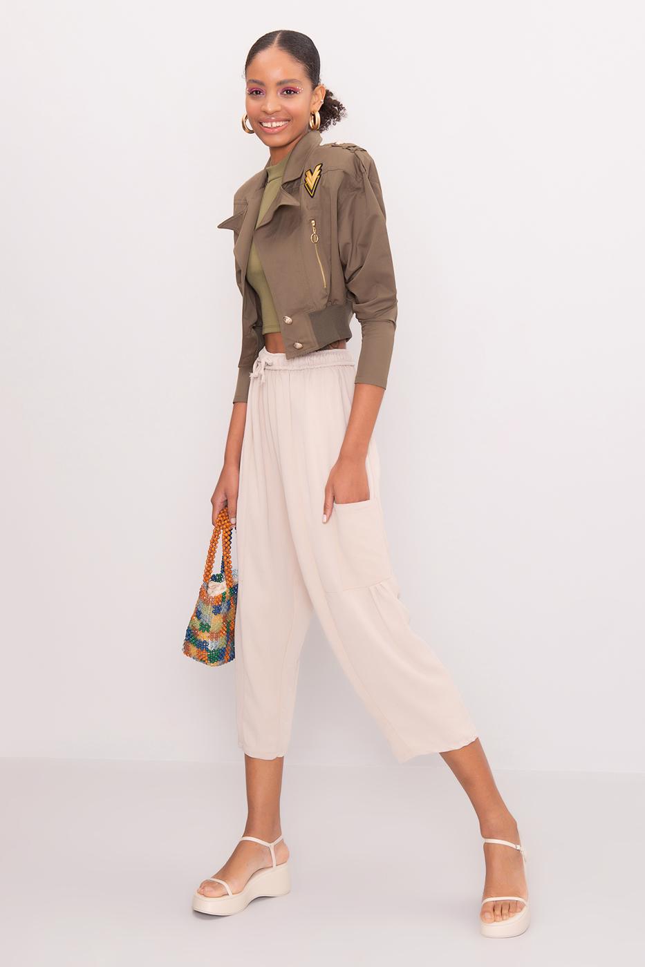 Female Beige Pocketed Baggy Pants