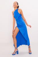 Female Blue Asymmetrical Hem Detailed One Shouldered Long Dress