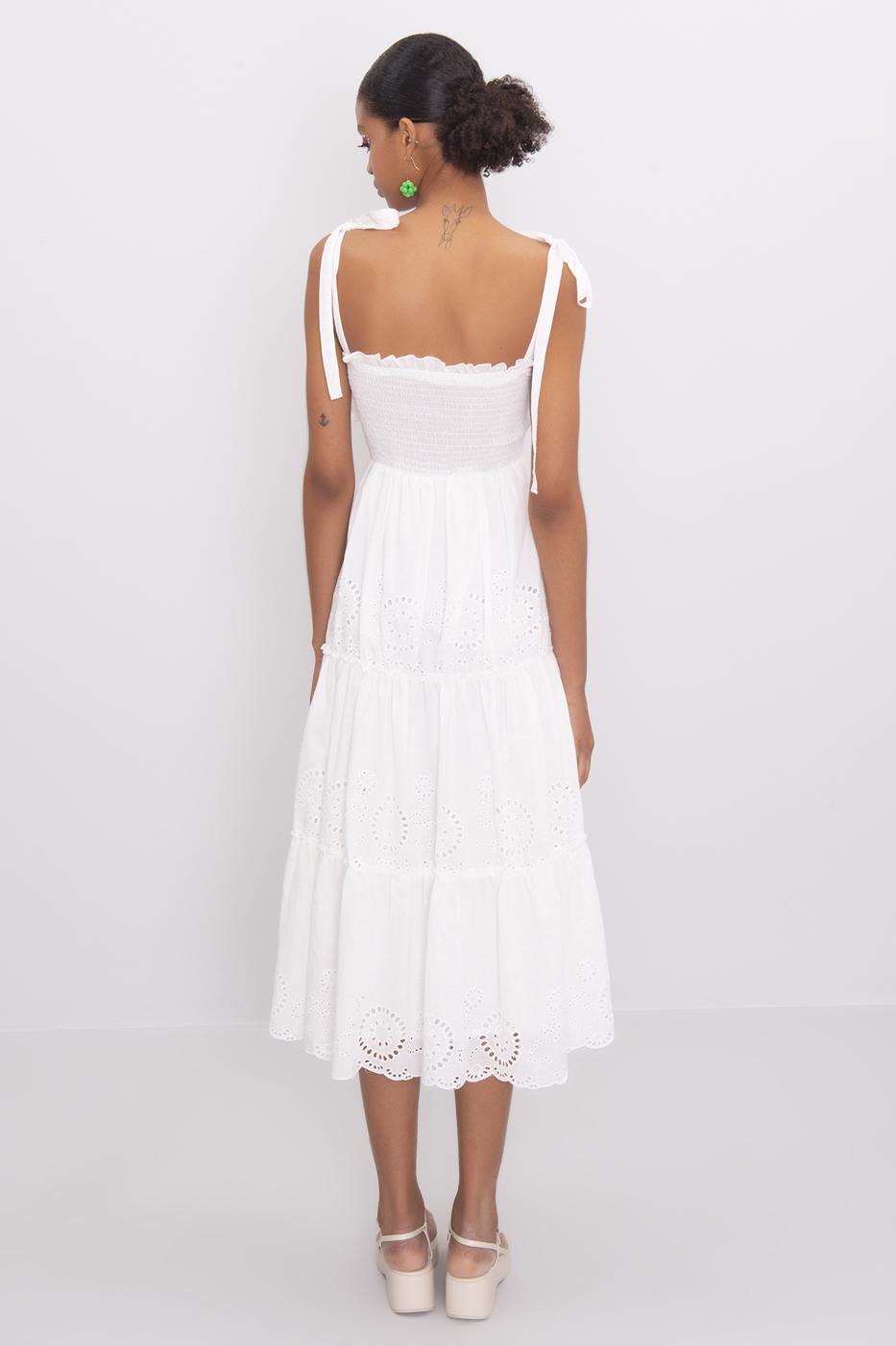 Female White Strapped Layered Midi Dress