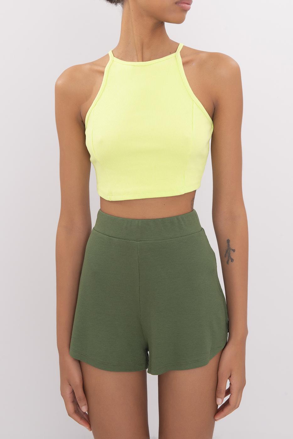 Bayan Yeşil Halter Yaka Crop Body