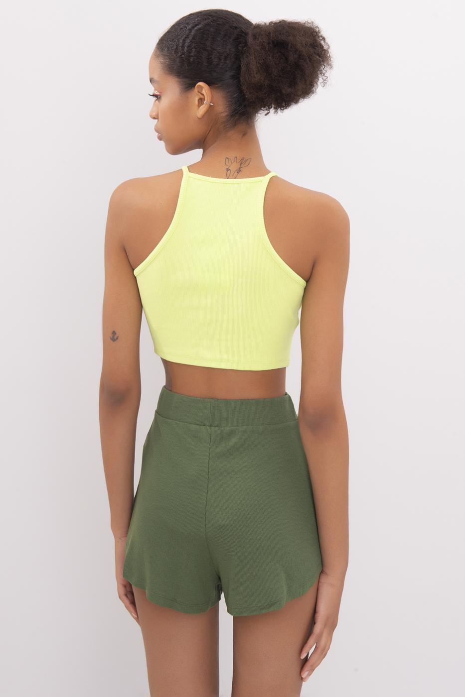 Bayan Yeşil Halter Yaka Crop Body