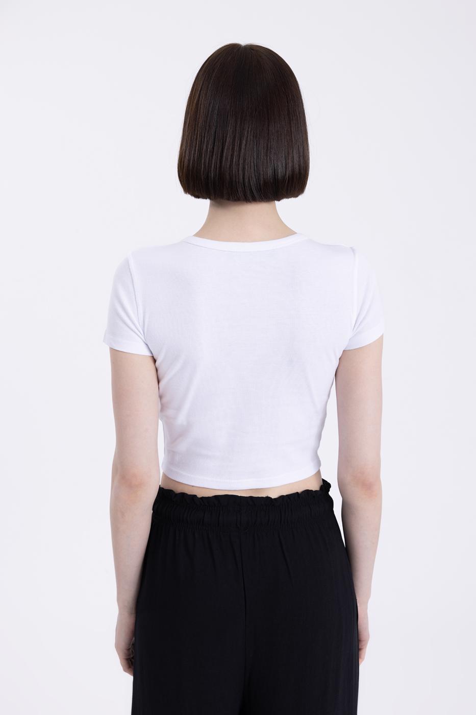 Bayan Beyaz Bisiklet Yaka Crop Body