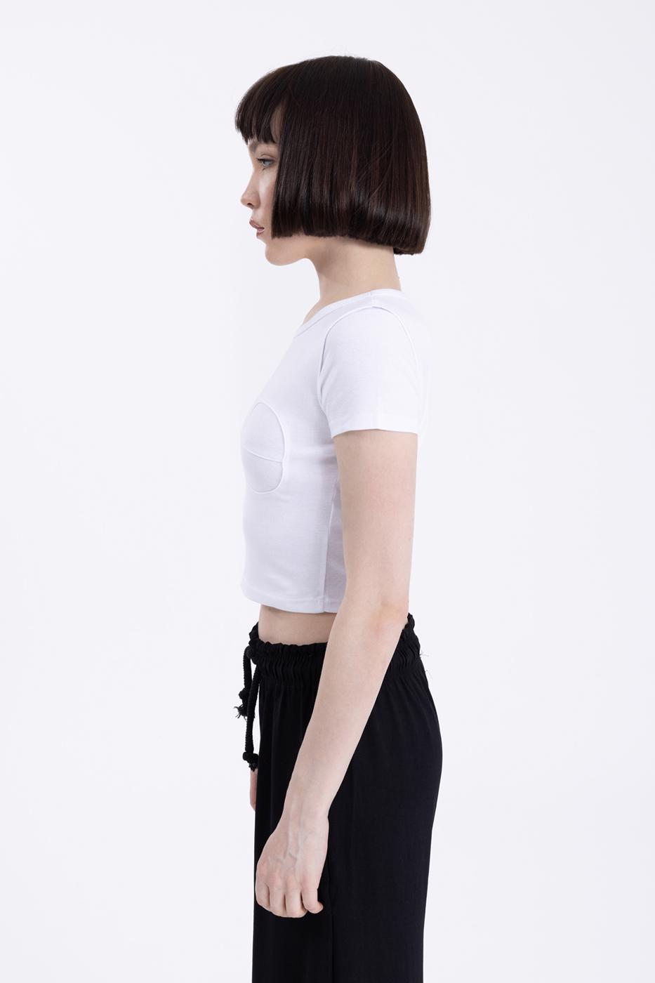 Bayan Beyaz Bisiklet Yaka Crop Body