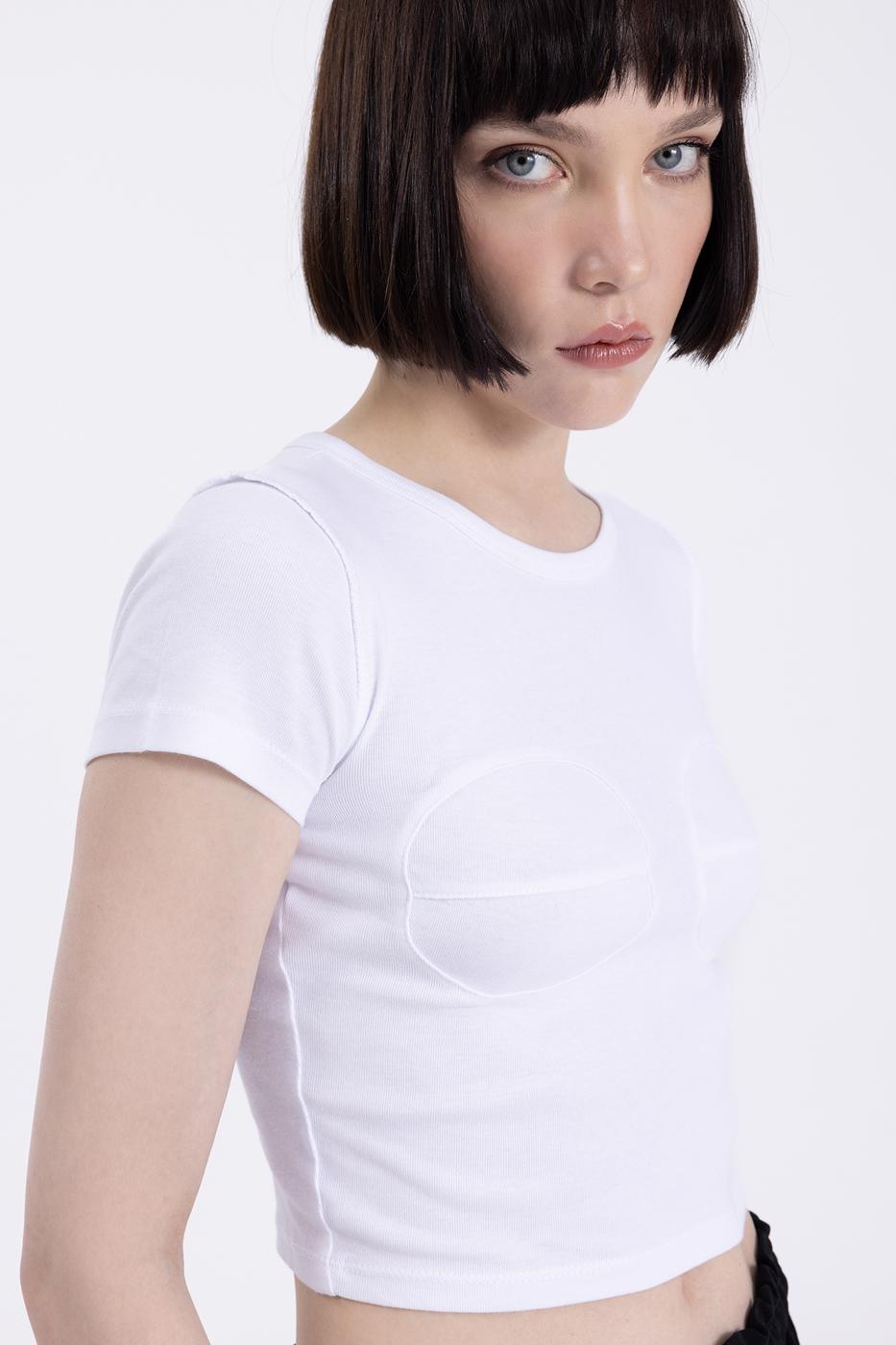 Bayan Beyaz Bisiklet Yaka Crop Body