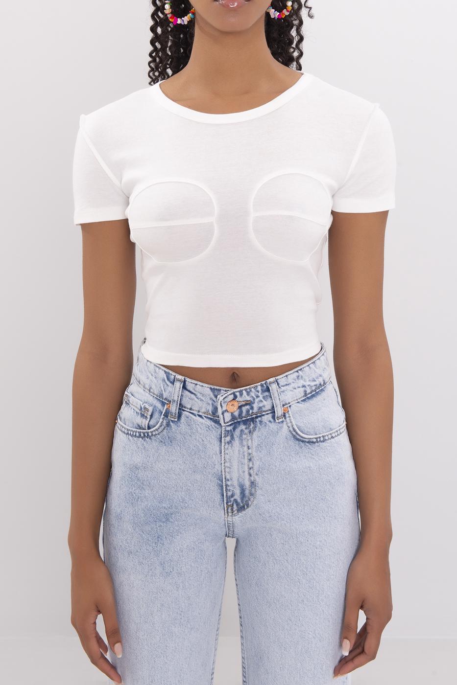 Bayan Ekru Bisiklet Yaka Crop Body