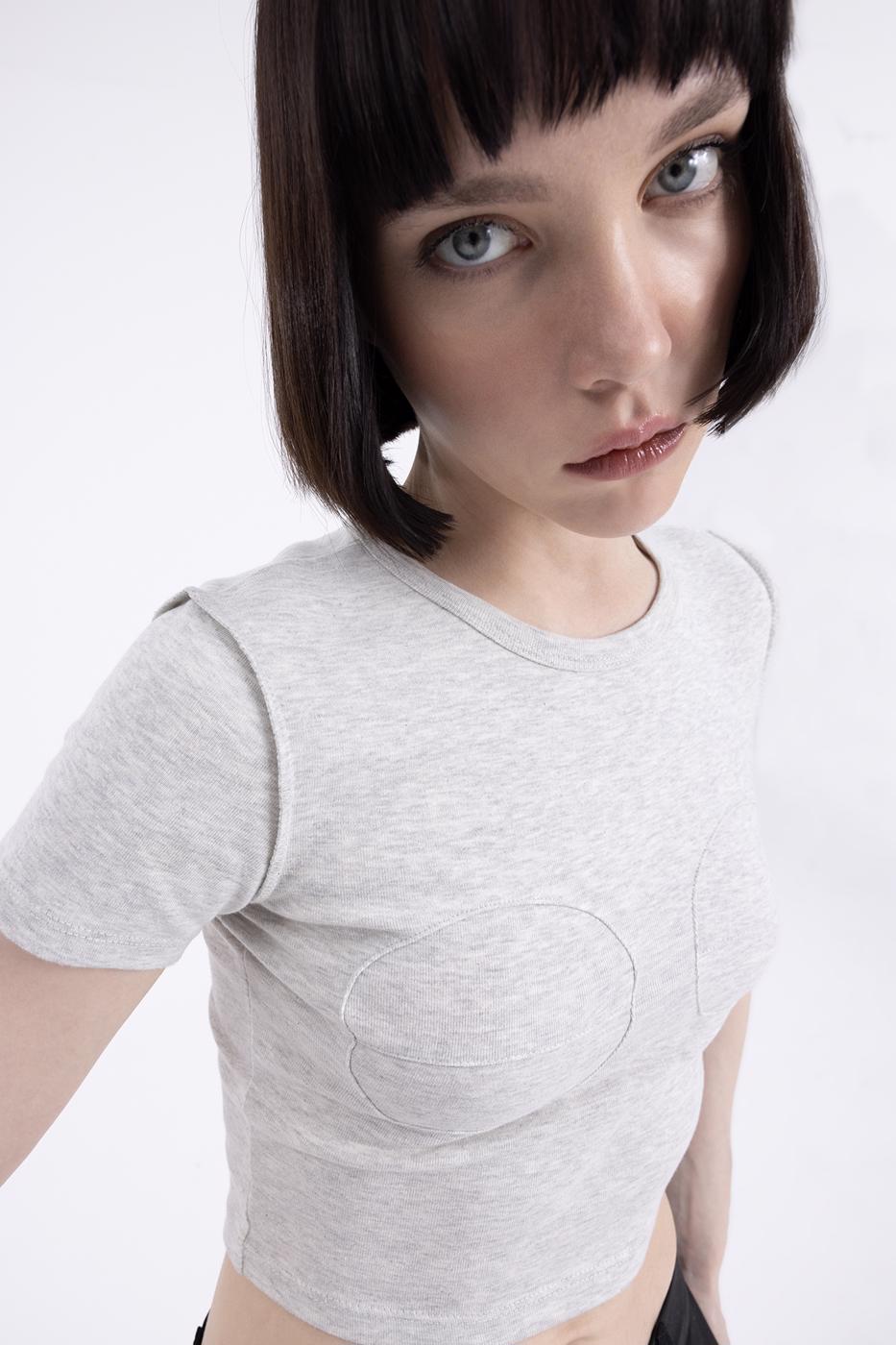 Bayan Gri Bisiklet Yaka Crop Body