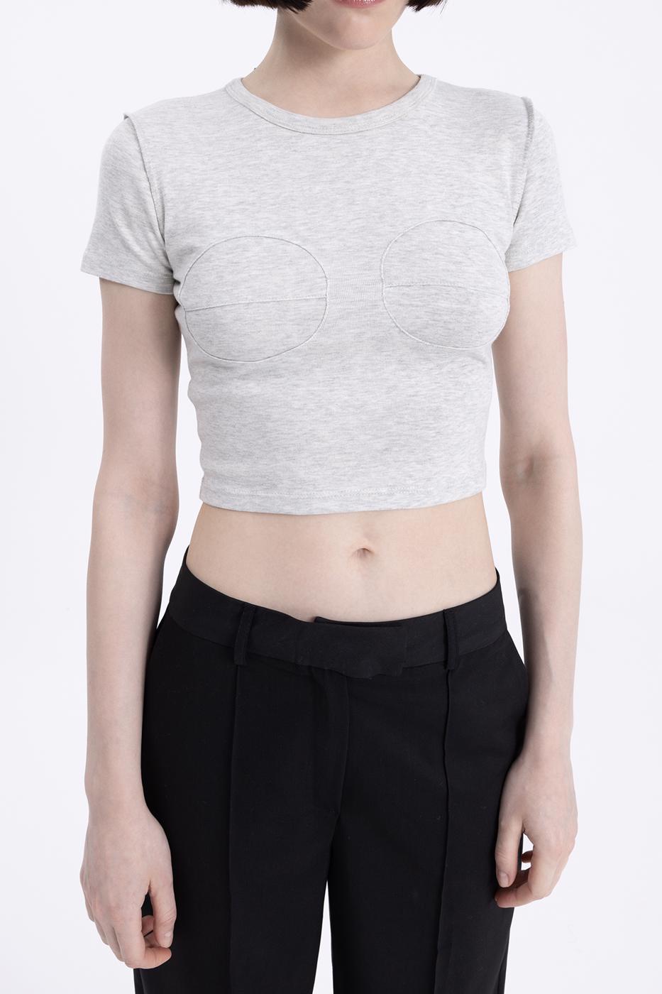 Bayan Gri Bisiklet Yaka Crop Body