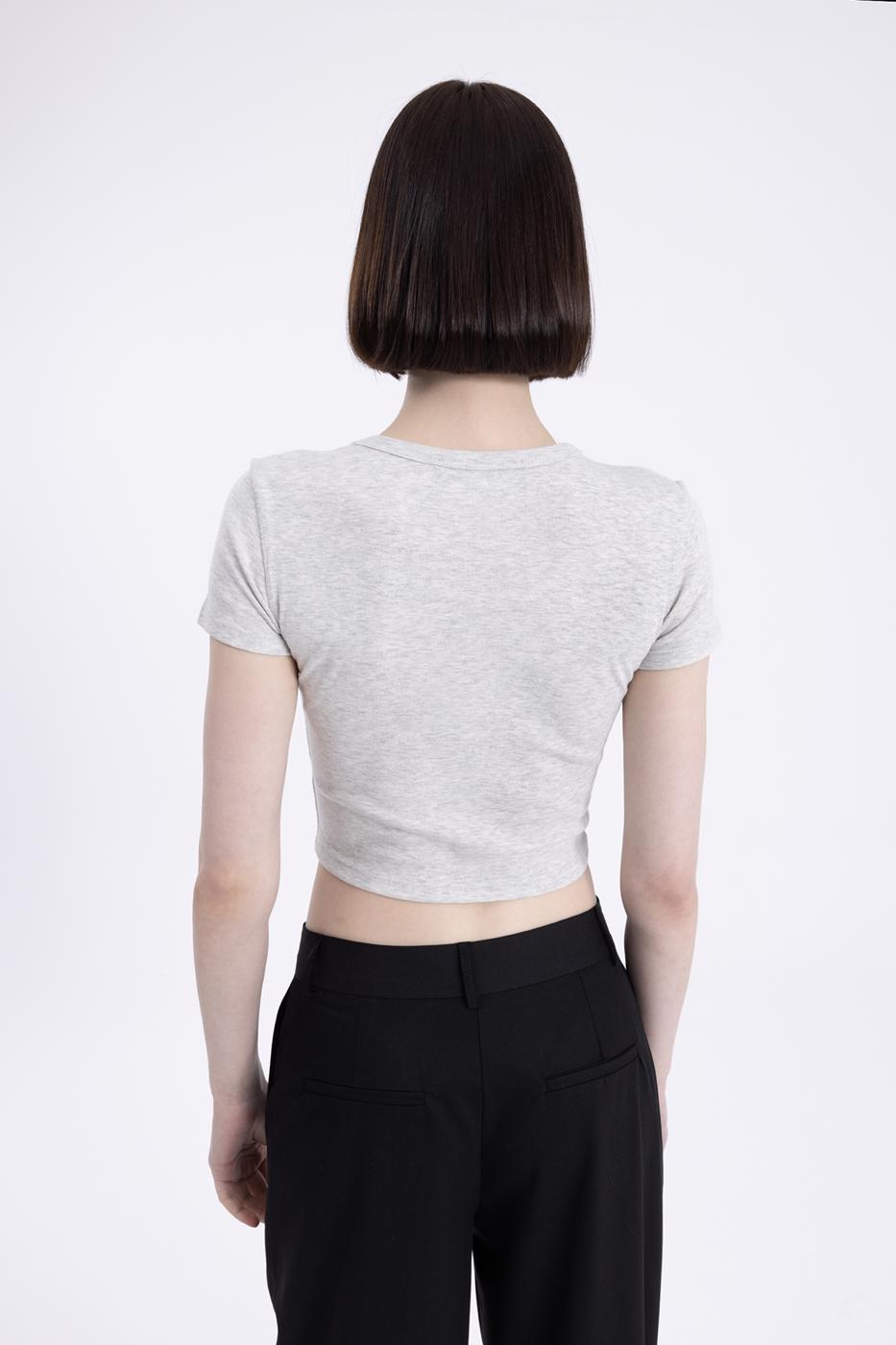 Bayan Gri Bisiklet Yaka Crop Body
