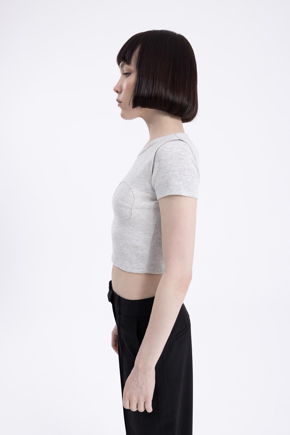 Bayan Gri Bisiklet Yaka Crop Body