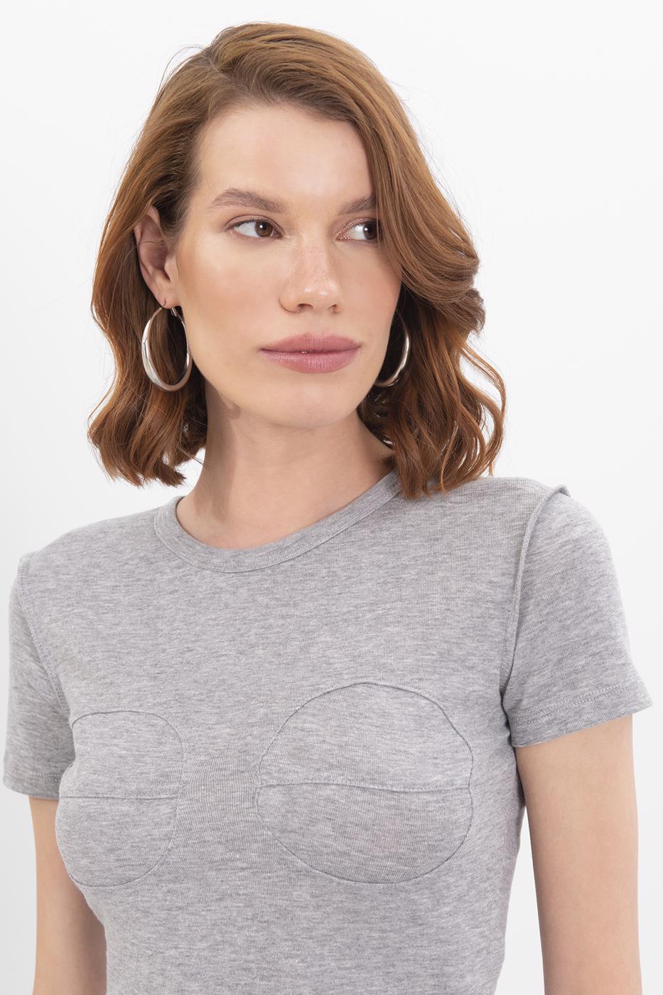 Bayan Gri Bisiklet Yaka Crop Body