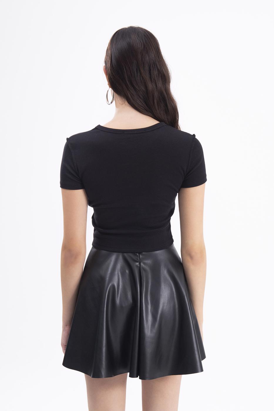 Bayan Siyah Bisiklet Yaka Crop Body