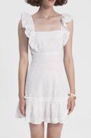 Bayan Beyaz Fırfırlı Mini Brode Elbise