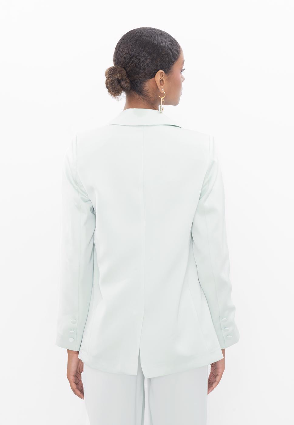 Bayan Yeşil Saten Blazer Ceket