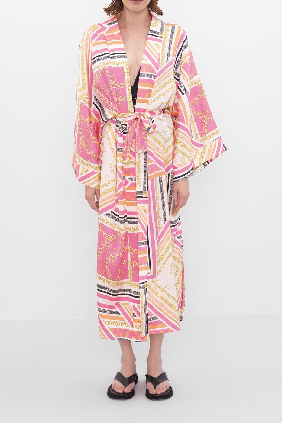 Bayan Fuşya Desenli Kimono