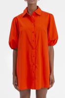 Bayan Oranj Balon Kollu Mini Gömlek Elbise