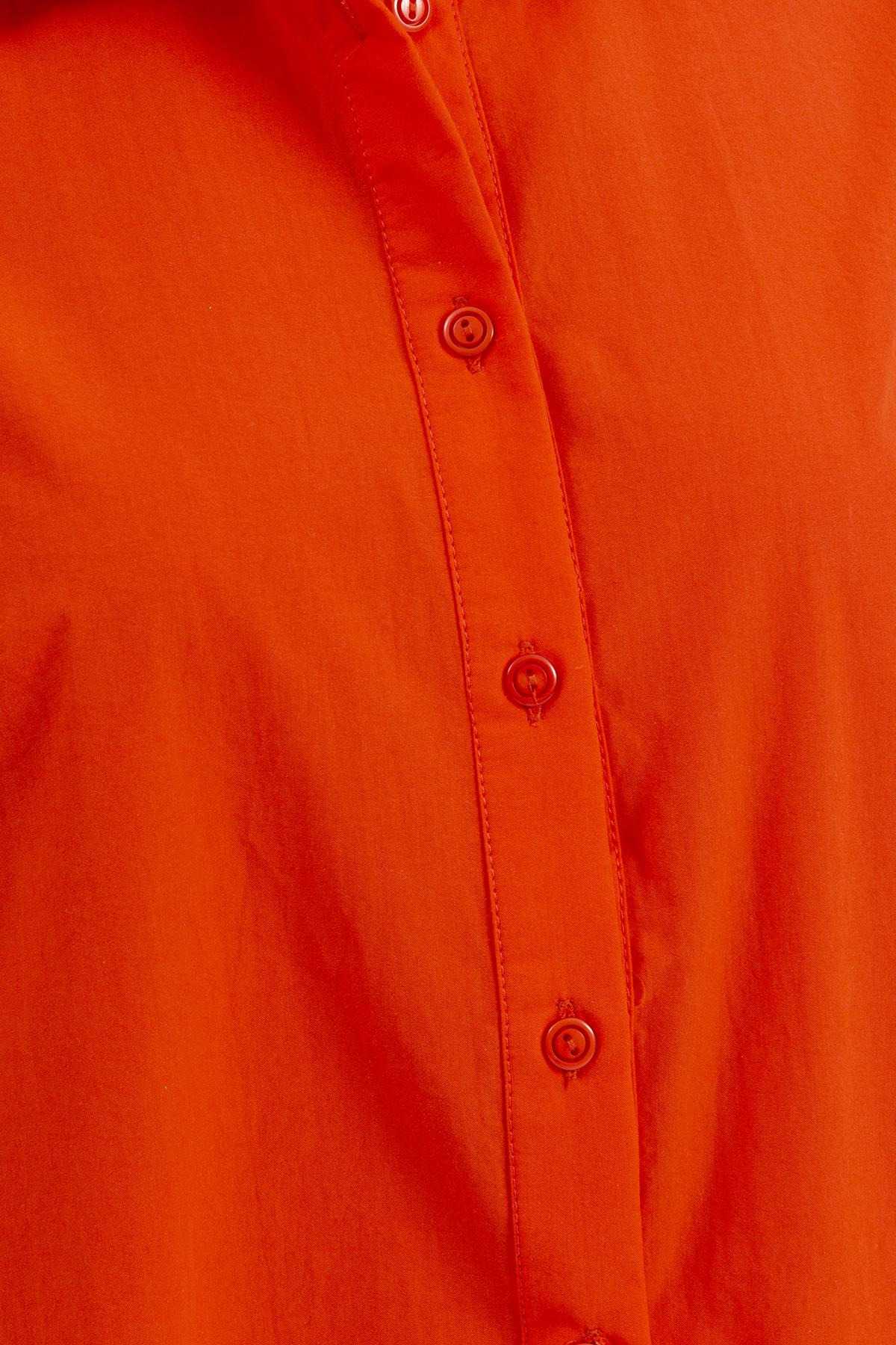 Bayan Oranj Balon Kollu Mini Gömlek Elbise