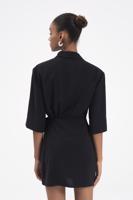 Bayan Siyah Yakalı Truvukar Kollu Mini Elbise