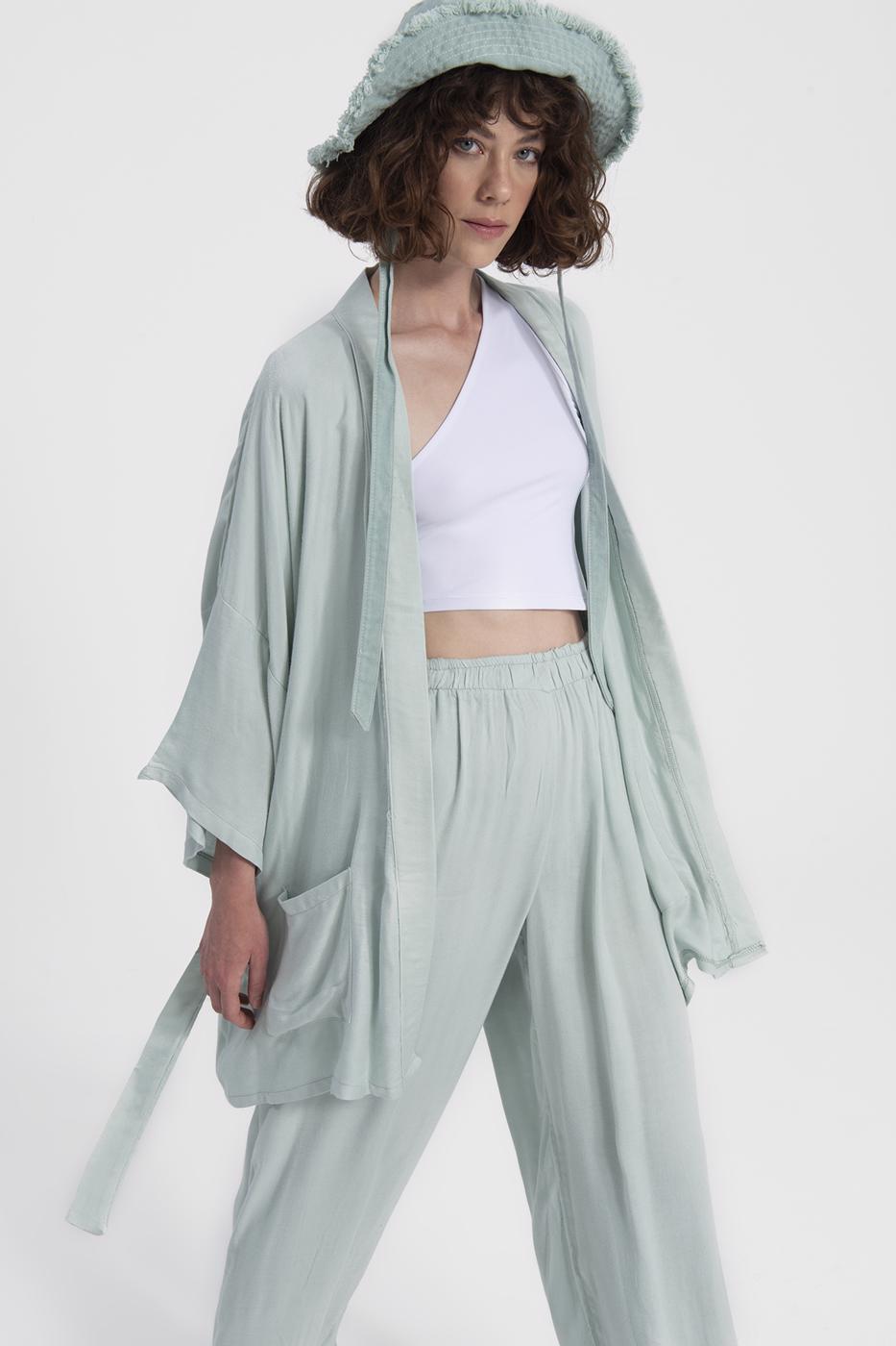 Bayan Yeşil Kısa Kimono