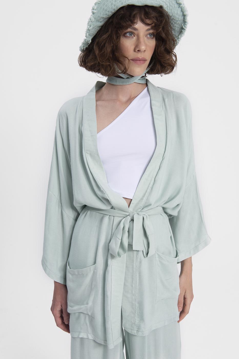 Bayan Yeşil Kısa Kimono