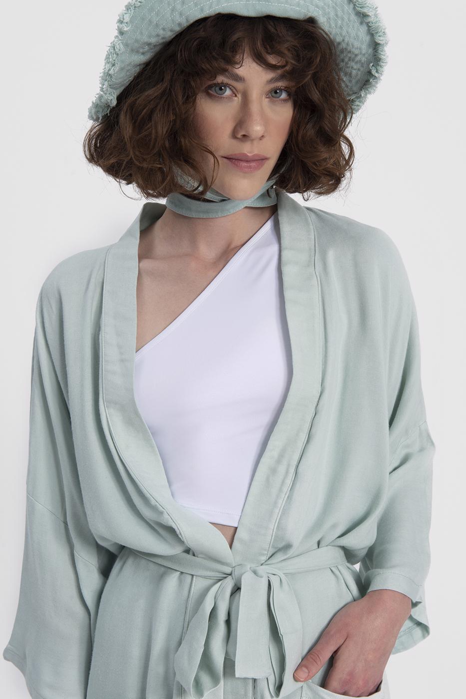 Bayan Yeşil Kısa Kimono