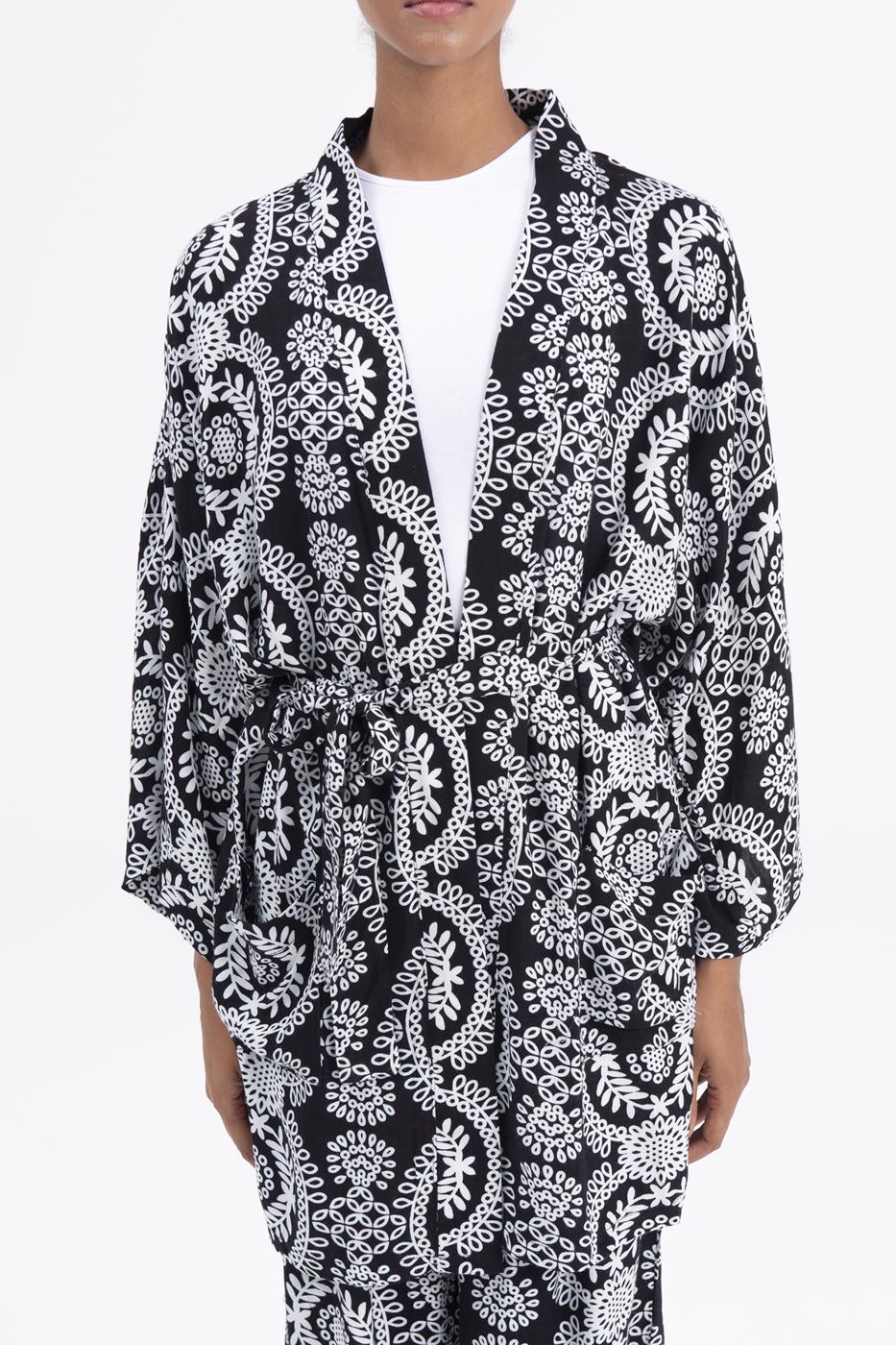 Bayan Siyah Desenli Kısa Kimono