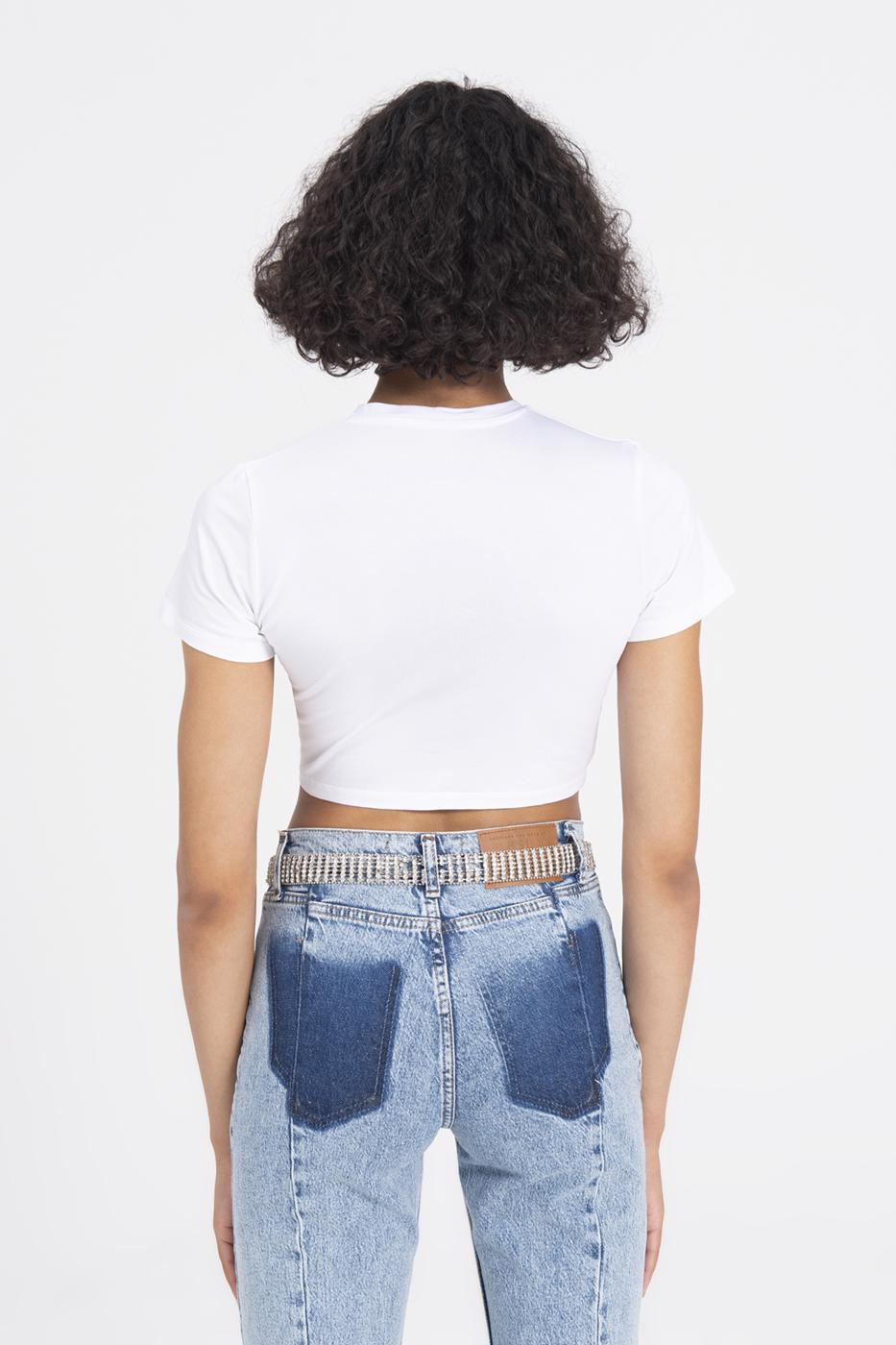 Bayan Beyaz Taşlı Crop Body