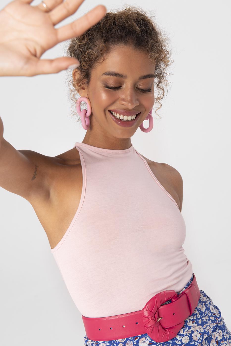 Bayan Pembe Halter Yaka Body
